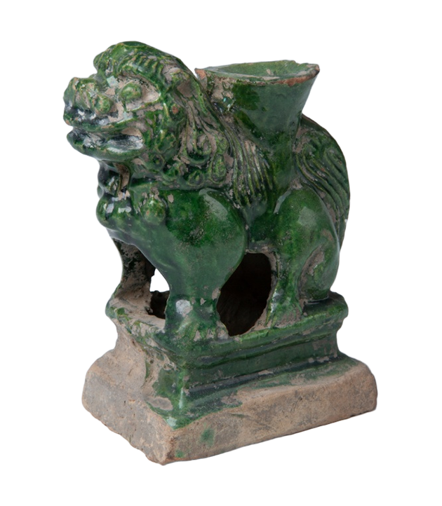 绿釉陶狮 清 高13底9 陶 尾部微残通体釉面剥落 1981年吉木萨尔县征集.png